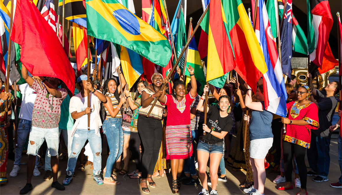 International Students with flags