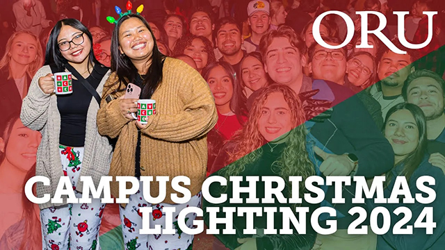 Video Thumbnail of two students holding cups with Christmas sweaters on.