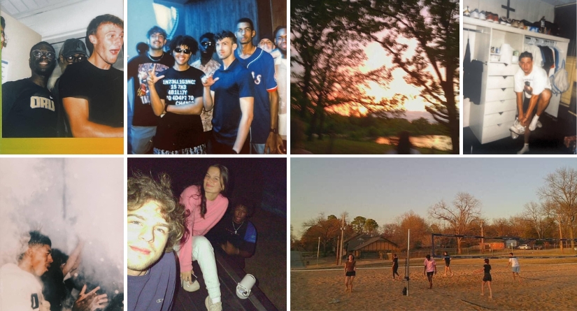 Photo collage of Adonai and his Fuji film photos with his ORU friends