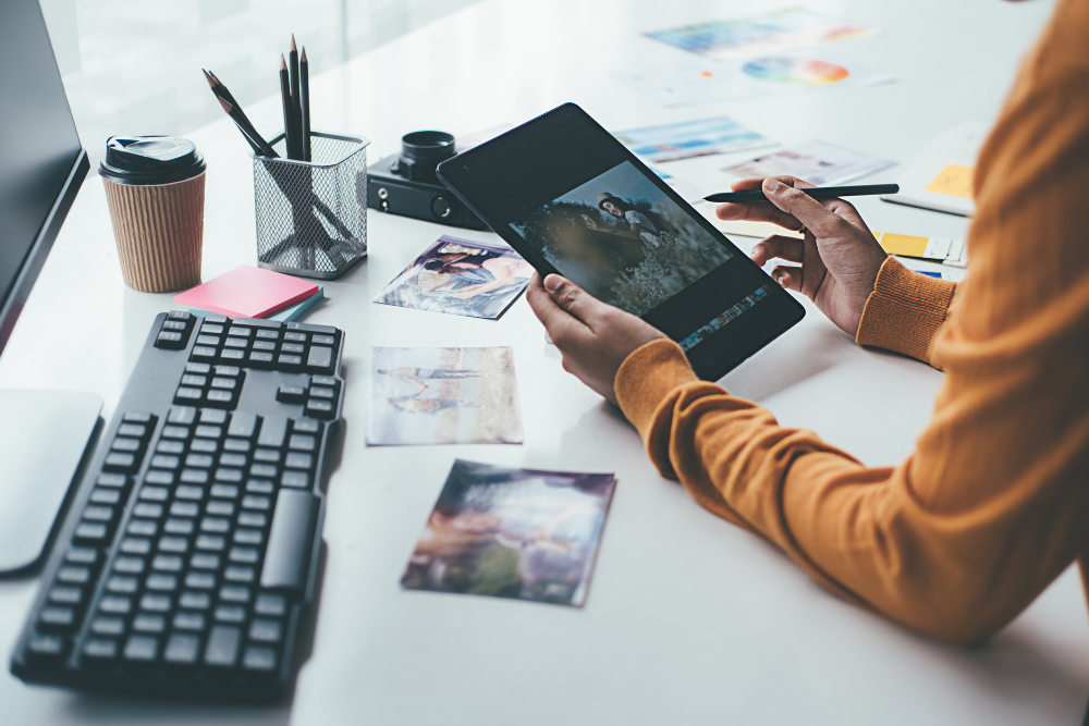 Woman editing digital media. 